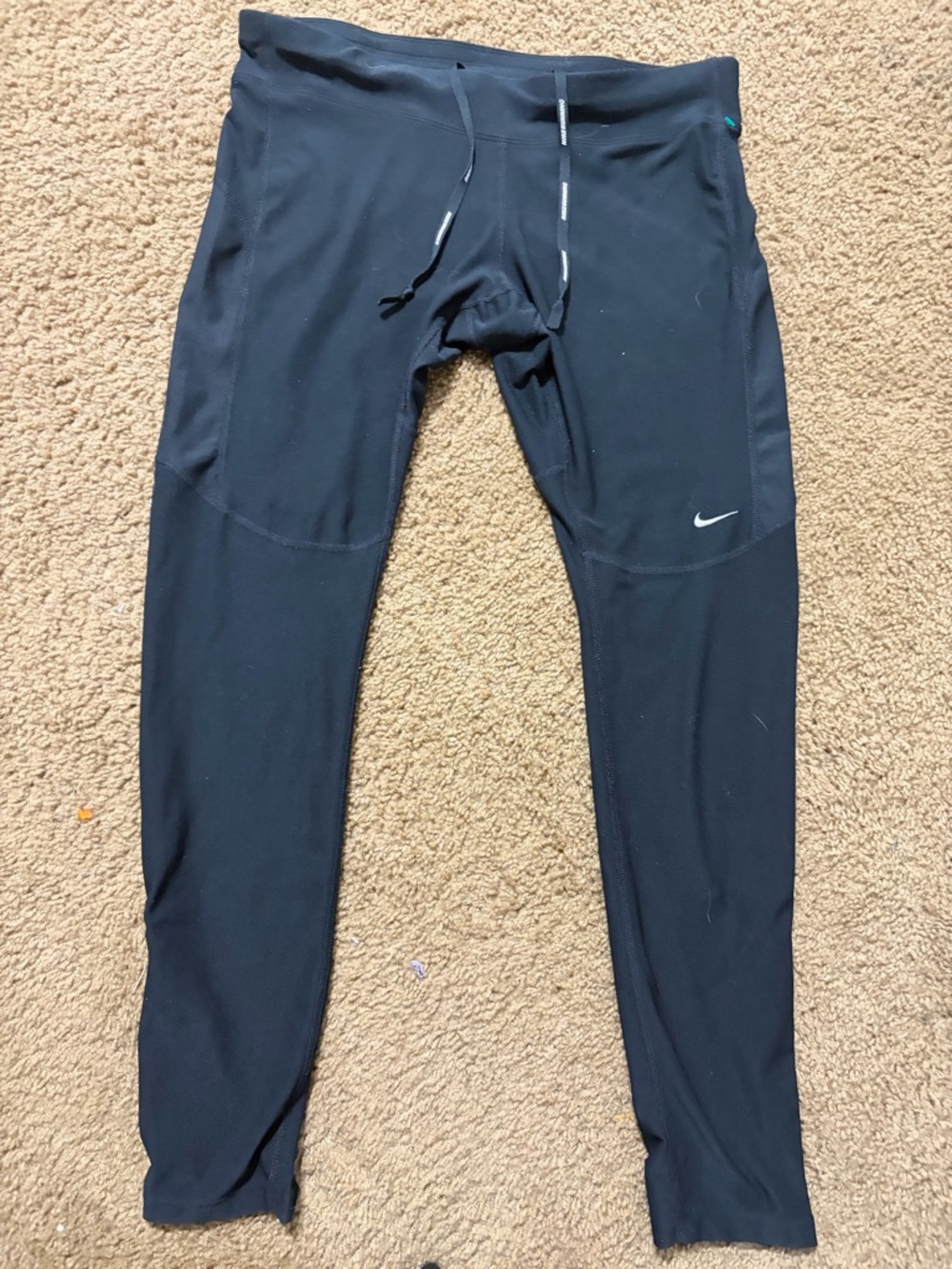Nike Black Athletic Running Tights with White Swoosh Size L - Picture 2 of 12